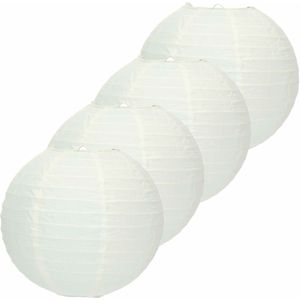 Pakket van 4x stuks luxe bol lampionnen gebroken wit 25 cm - Party lampionnen - Bruiloft feestartikelen