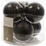 12x  Zwarte kerstversiering kerstballenset glas - 8 cm - kerstballen