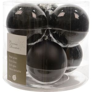 12x  Zwarte kerstversiering kerstballenset glas - 8 cm - kerstballen