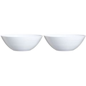 2x Salade schalen/slakommen van wit glas 27 cm - Schalen en kommen - Keuken accessoires