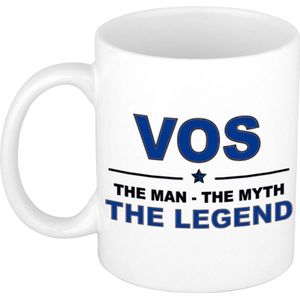 Naam cadeau Vos - The man, The myth the legend koffie mok / beker 300 ml - naam/namen mokken - Cadeau voor o.a  verjaardag/ vaderdag/ pensioen/ geslaagd/ bedankt