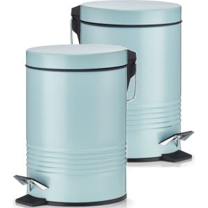 2x Mintgroene vuilnisbakken/pedaalemmers 3 liter van 17 x 25 cm - Zeller - Huishouding - Badkameraccessoires/benodigdheden - Toiletaccessoires/benodigdheden - Kleine prullenbakken