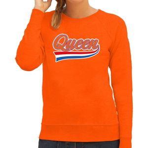 Koningsdag sweater Queen met sierlijke wimpel - oranje - dames - koningsdag outfit / kleding