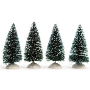 4x Kerstdorp onderdelen miniatuur boompjes met sneeuw 10 cm - Kerstdorpje maken - kerstboompjes