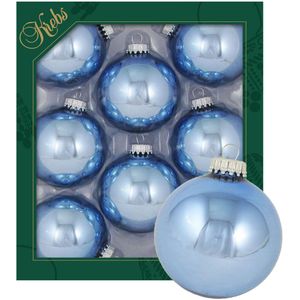 Krebs kerstballen - 8x stuks - ijsblauw - glas - 7 cm - glans