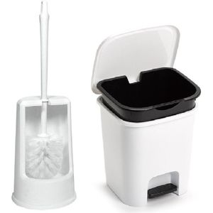PlasticForte Badkamer/Toilet Accessoires - WC-borstel en Pedaalemmer 7.5L - Wit - Kunststof