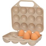 Plasticforte Eierdoos - koelkast organizer eierhouder - 12 eieren - taupe - kunststof - 20 x 19 cm