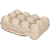 Plasticforte Eierdoos - koelkast organizer eierhouder - 12 eieren - taupe - kunststof - 20 x 19 cm