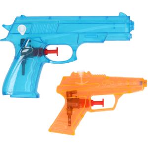 Happy People Waterpistool set - 2x - klein model - 11 en 17 cm - blauw/oranje - waterpistooltje