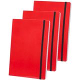 Set van 5x stuks notitieblokje rood met zachte kaft en elastiek A5 formaat - 80x lijntjes paginas - opschrijfboekjes