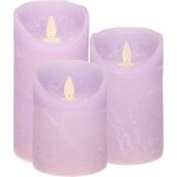 Anna Collection LED kaarsen - 3x stuks - lila paars - 10, 12,5 en 15 cm