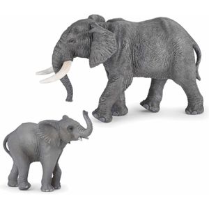Plastic speelgoed figuren dieren setje olifanten familie van 2x stuks - Moeder en kind - 16 en 10 cm