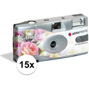 15x Bruiloft/huwelijk wegwerp camera met flitser en 27 kleuren fotos - Vrijgezellenfeest weggooi fototoestel