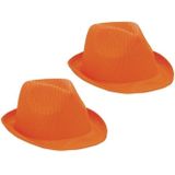 2x Oranje trilby verkleed hoedje/gleufhoed - Verkleed accessoire voor volwassenen