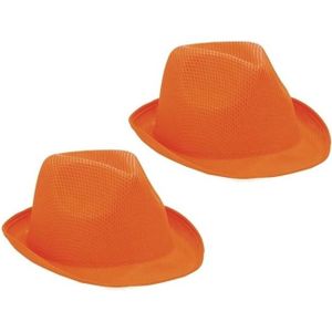 2x Oranje trilby verkleed hoedje/gleufhoed - Verkleed accessoire voor volwassenen
