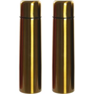 Set van 2x stuks RVS thermosfles/isoleerfles goud met drukdop 920 ml - Dubbelwandig