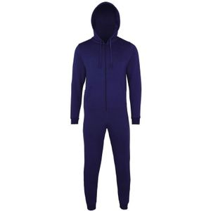 Warme onesie/jumpsuit navy blauw voor heren - huispakken volwassenen