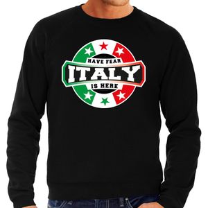 Have fear Italy is here sweater met sterren Italiaanse vlag - zwart - heren - Italie supporter / Italiaans elftal fan trui / EK / WK / kleding