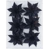 18x stuks decoratie bloemen rozen zwart glitter op ijzerdraad 8 cm - Decoratiebloemen/kerstboomversiering/kerstversiering