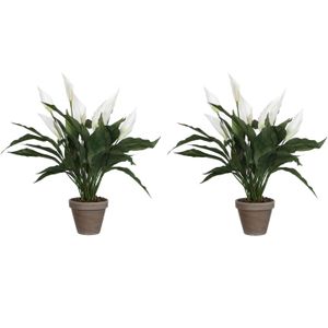 2x stuks spathiphyllum lepelplant kunstplanten wit in keramieken pot H50 x D40 cm