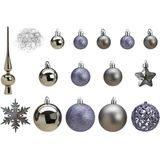 Kerstballen - 110x stuks - met piek - grijs - kunststof - 3-6 cm