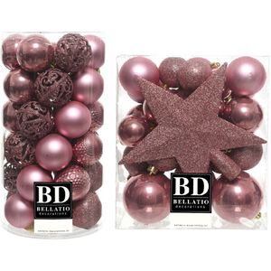 70x stuks kunststof kerstballen met ster piek oudroze (velvet pink) mix - Kerstversiering/kerstboomversiering