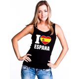 Zwart I love Spanje supporter singlet shirt/ tanktop dames - Spaans shirt dames