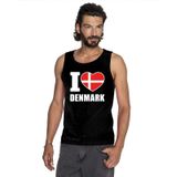 Zwart I love Denemarken supporter singlet shirt/ tanktop heren - Deens shirt heren