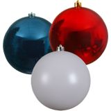 3x stuks grote kerstballen van 20 cm glans van kunststof rood blauw en wit - Kerstversiering