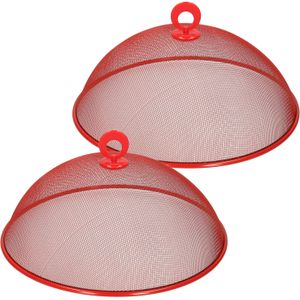 2x stuks metalen vliegenkap/voedselkap rood rond 30 cm - Afdekkappen/vliegenkappen