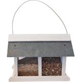 2x stuks vogelhuisje/voedersilo met twee vakken wit hout/leisteen 31 cm - Vogelvoederhuisje - Vogelvoer - Vogel voederstation