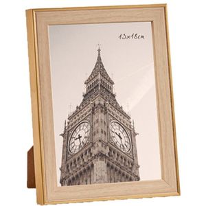 Kunststof fotolijst goud met hout geschikt voor een foto van 13 x 18 cm