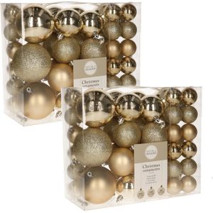 92x stuks kunststof kerstballen champagne 4, 6 en 8 cm - Kerstboomversiering/boomversiering/kerstversiering