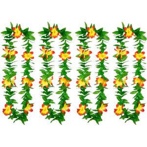 Boland Hawaii krans/slinger - 4x - Tropische kleuren mix groen/geel - Bloemen hals slingers