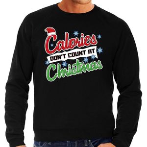 Grote maten foute Kersttrui / sweater - Calories dont count at Christmas - zwart voor heren - kerstkleding / kerst outfit