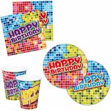 Kinderfeestje Happy Birthday thema tafel dekken eetset voor 24x kinderen - bordjes/bekers/servetten