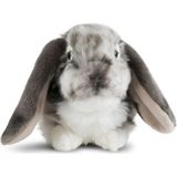 Pluche grijs/wit konijn knuffel 30 cm liggend - Knuffeldieren - Huisdieren knuffels - Speelgoed voor kind