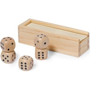 Woody Dobbelstenen - 5x - beige - hout - bordspellen - dobbel spellen