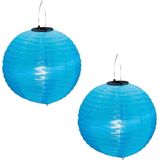 2x stuks Blauwe solar lampionnen op zonne energie 30 cm - Zomer tuin artikelen - Feest versieringen