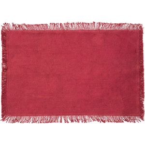 Secret de Gourmet placemats Kenya - 1x - donkerrood - 45 x 30 cm - katoen - met franjes