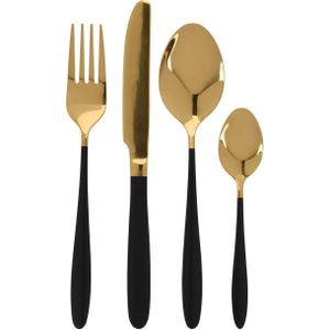 Excellent Houseware Bestekset Tableware Collection - 16-delig - goud/zwart - RVS - 4 personen