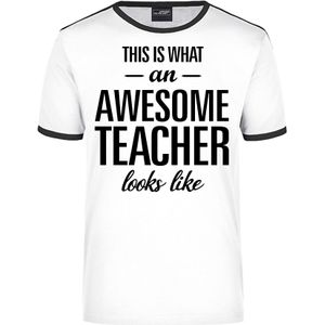 This is what an awesome teacher looks like wit/zwart ringer cadeau t-shirt - heren - beroepen / cadeau shirt