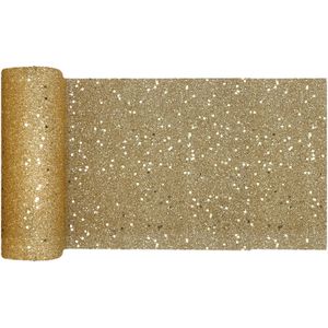 Santex Kerstdiner glitter tafelloper smal op rol - goud - 18 x 500 cm - polyester