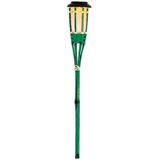 8x Groene buiten/tuin Led fakkel Bodi solar verlichting bamboe 54 cm vlam - Tuinfakkel - Tuinlampen - Lampen op zonne-energie