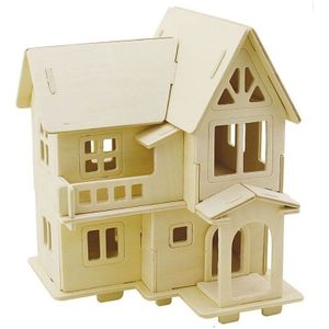 Houten 3D bouwpakket huisje met balkon 15 x 17 x 19 cm - Speelgoed huisjes/kerst huisjes maken