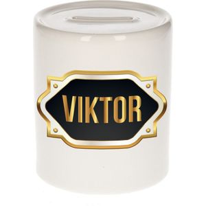 Viktor naam cadeau spaarpot met gouden embleem - kado verjaardag/ vaderdag/ pensioen/ geslaagd/ bedankt