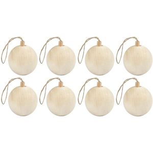 8x Houten kerstballen van licht hout Keizerin boom 6,4 cm - Kerstballen decoratie hangers