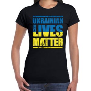 Ukrainian lives matter t-shirt zwart dames - Oekraine protest/ demonstratie shirt met Oekraiense vlag