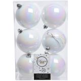 12x Parelmoer witte kunststof kerstballen 8 cm - Mat/glans - Onbreekbare plastic kerstballen - Kerstboomversiering parelmoer wit