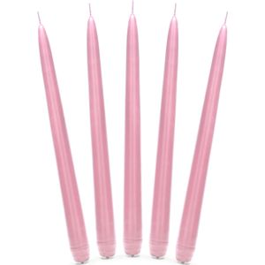 10x stuks Dinerkaarsen licht roze 24 cm - 5 Branduren - Kandelaar kaarsen